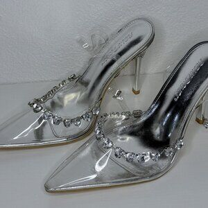 Public Desire Esmee Clear Heels with Heart Rhinestone Detail.